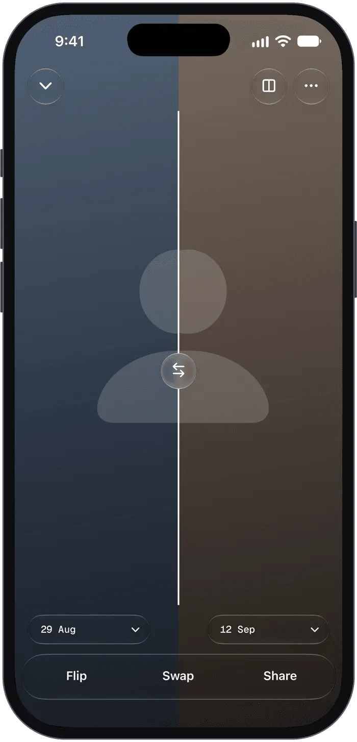 Compare in Shapen: a slider wipes between photos from 29 August and 12 September